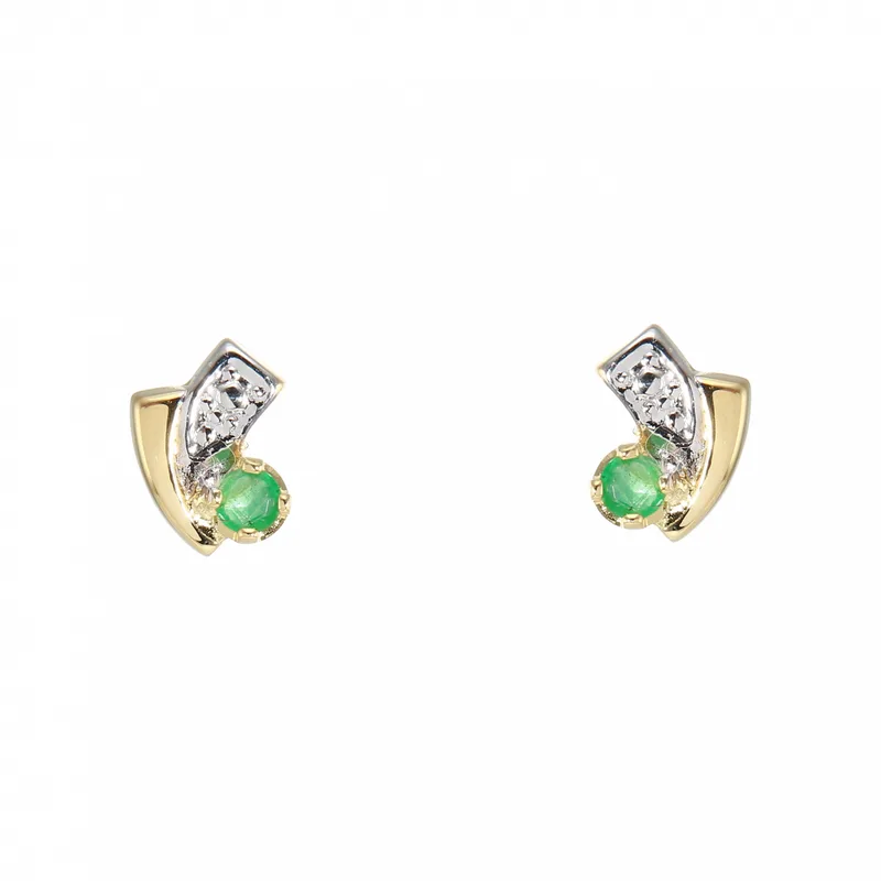 Boucles d'oreilles Femme 2tons Emeraude Or jaune et blanc 750 rondes 2.5mm